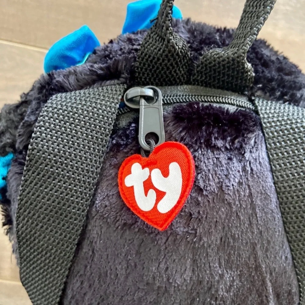 Ty Tracey Black & White Poodle with Blue Bow Backpack